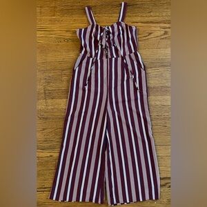 Love, Fire Striped Burgundy and White Jumpsuit with Pockets